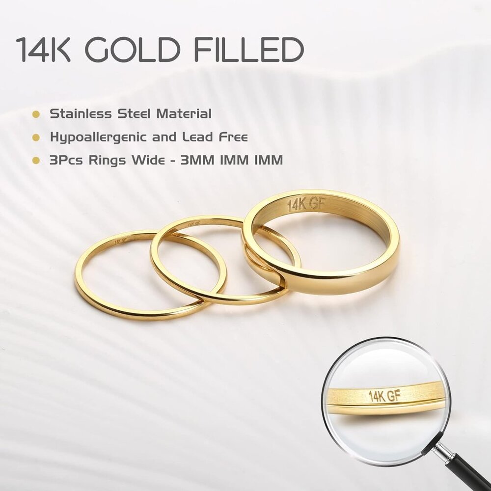 Luxurious 14k Gold Filled Stackable Rings Set For… - image 2